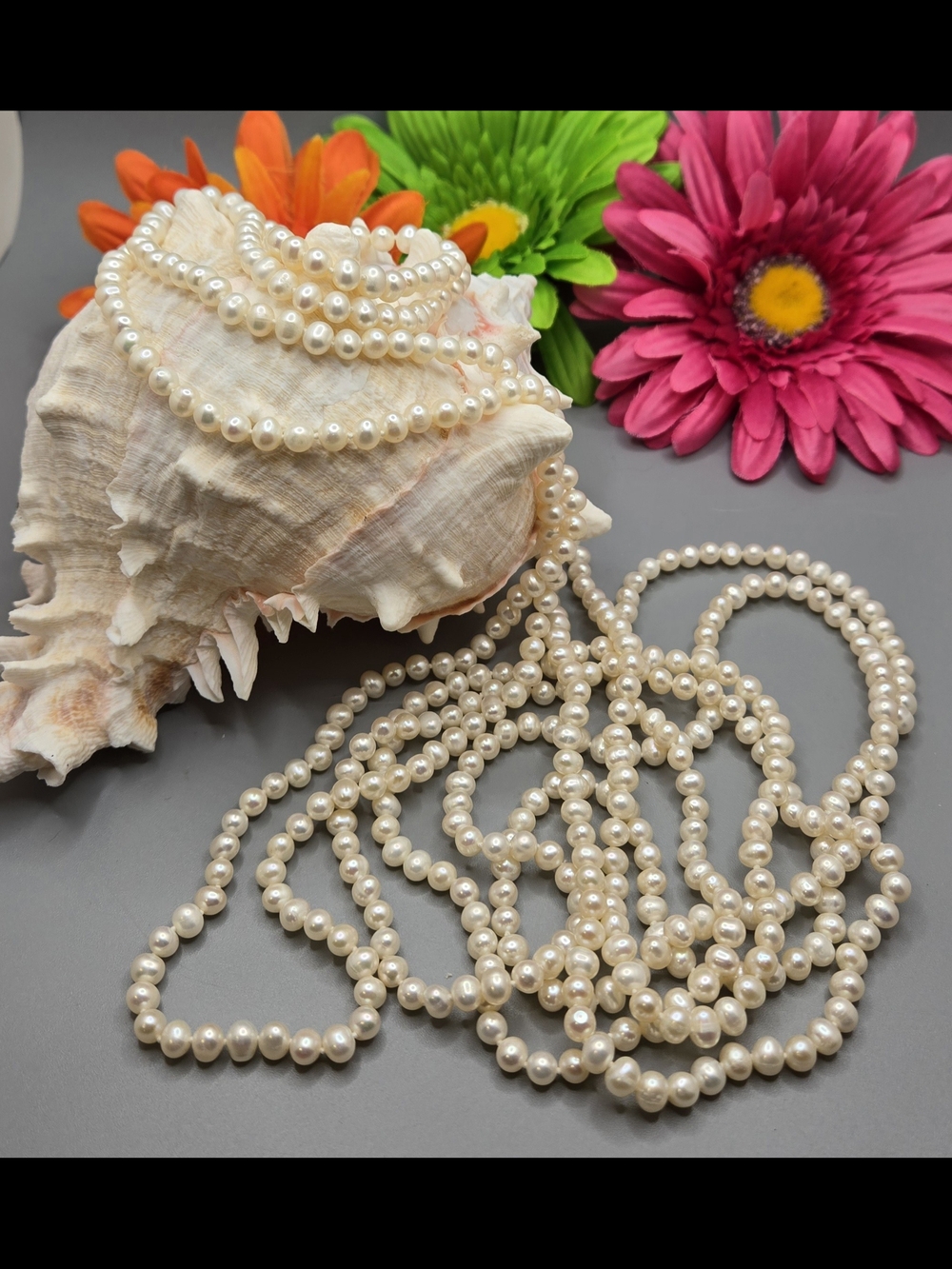 Lustrous Freshwater Cream Pearl Necklace Single Strand 98" Long Hand Knotted
